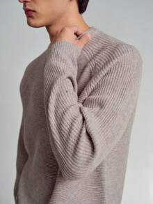 Manfinity Homme 男士纯色简约圆领长袖毛衣，休闲日常秋冬高领男士羊绒衫，男士针织衫，男士针织衫，高领男士针织衫，男士毛衣，羊绒男士圆领男士针织衫 - 卡其色 - 查看 3