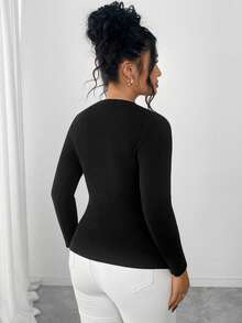 SHEIN Elenzya Plus Date Night Mesh Patchwork Rhinestone Embellished Knit Sweater, Accentuates Sexy - Black - View 2