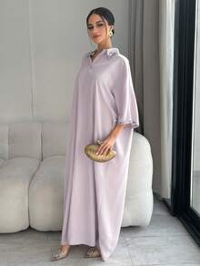 Yasmyna 女士土耳其长款连衣裙和阿拉伯传统长袍 - 粉色 - 查看 7