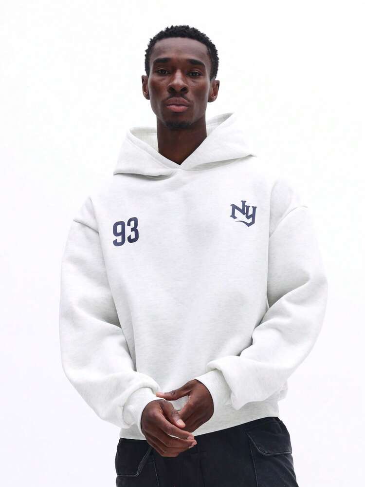 SUMWON Sudadera con capucha gráfica para hombre con logotipo de NY y estampado del número 93, sudadera con capucha con cordón, perfecta para el otoño y el invierno, moda casual de calle, lisa
