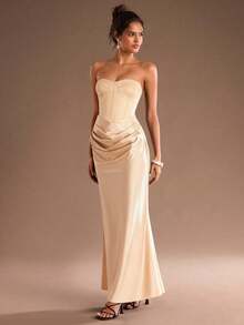 Glamine 春夏新款性感银灰色金色亮片单肩上衣，扭结镂空金属扣修身派对衬衫，优雅女士上衣，适合情人节约会、日常聚会等场合 - 杏色 - 查看 5