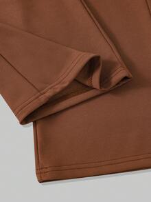 Sparklyn 3件套/儿童套装：大童纯色刺绣宽松圆领上衣+格子条纹披肩+配套休闲运动裤 - 咖啡棕 - 查看 6