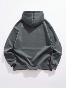 StoneGrade Sudadera con capucha de ajuste holgado y caída de hombros de unicolor con cordón, para otoño - Gris Oscuro - Ver 2