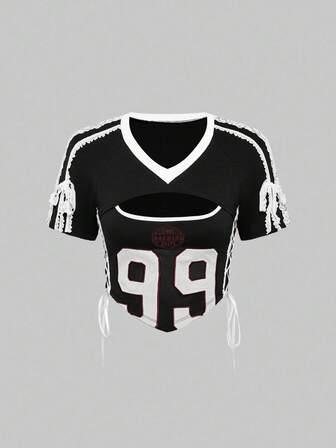 ROMWE Avant Femmes Sexy T-shirt de sport en ballet, patchwork en dentelle et broderie numérique