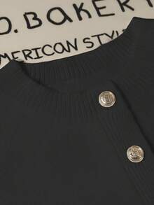 GlowEve Women's Stylish Waist Cinched Ruffle Hem Short Cardigan, Unique Metal Button Decor, Chic White Sweater - Black - View 6