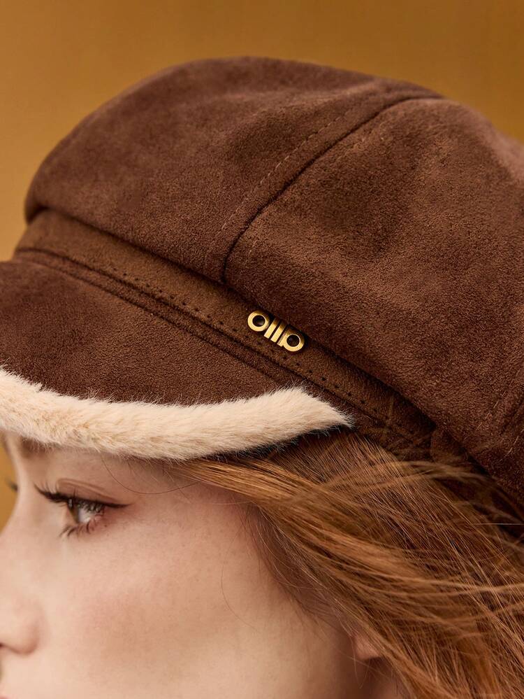 FASHIONABLE CASUAL BROWN BERET HAT WITH CONTRAST TRIM AND BRIM