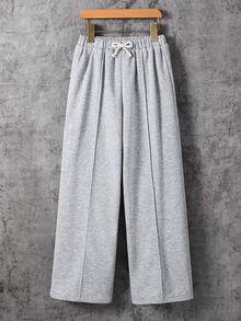SHEIN Tween Boy Grey Baggy Sweatpants,Winter School Casual Street Fashion Pleated Comfortable Straight Leg Pants,Suitable For Commuting,Sports,Spring/Autumn - Light Grey - View 3