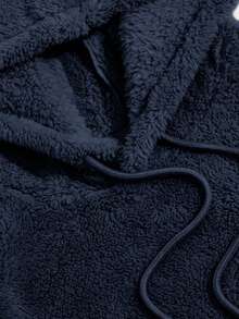 HIMLAND Men's Autumn/Winter Letter Graphic Fleece Hoodie And Shorts Casual Knit 2 Pieces Set Men Hoodie Set Men Fuzzy Set Men Two Piece Set Men Navy Blue Two Piece Set Men Casual Two Piece Set - Royal Blue - View 4