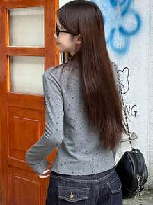 K-Vae 波点高领休闲长袖灰色T恤 - 灰色 - 查看 4