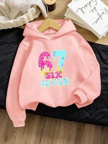 SHEIN Tween Girl Fleece Sweatshirt - Black - Pink - View 1