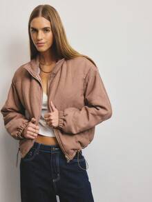 Aralina Fall Winter Cord Gold Zip Through Padded Winter Jacket With Elastic Toggle On The Inner Elastic - Brown - View 1