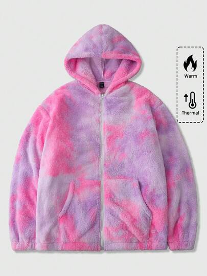 Street Life Veste à capuche zippée en polaire chaude de mode de rue décontractée à effet tie-dye pour hommes, automne/hiver
