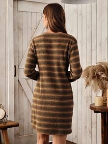 Wildy Women's Casual Country Style Vintage Striped Long Sleeve Mini Dress, Basic Everyday Wear For Autumn/Winter - Multicolor - View 2