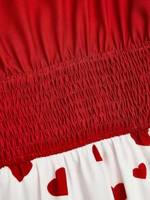 Sweetra Áo cánh thắt eo dễ thương họa tiết trái tim ngày lễ tình nhân cỡ lớn - Đỏ - Xem 4