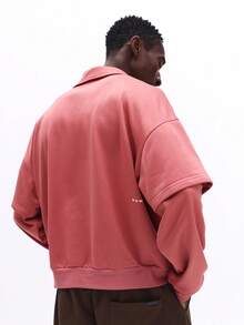SUMWON Herren Koralle Rosa Sweatshirt mit Logo und Markentext Muster, lässiger Pullover Langarm Rundhals Oberteil für Winter und Herbst Streetwear - Pink - Übersicht 2