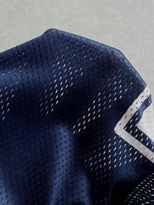 Manfinity ZONE917 男式纯色撞色 V 领短袖数字印花休闲篮球球衣款式 T 恤 - 藍色 - 查看 5