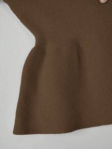 Franclia Femmes Élégant Mode Minimaliste Polyvalent Col Rond Volant Ourlet Taille Ajustée Cardigan Pull, Automne/Hiver - Camel - Voir 6