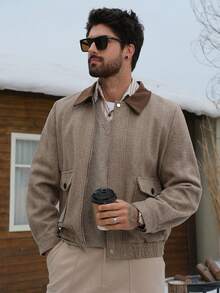 DAZY Men's Thick Twill Fabric Patchwork Collar Design Jacket And Coat, Autumn/Winter - Multicolor - View 4