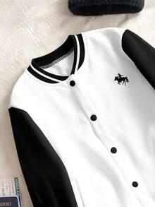 Chaqueta de béisbol de color block informal para niñas preadolescentes, otoño - Multicolor - Ver 3