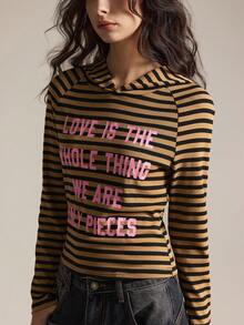 Easelle 条纹针织印花连帽女式上衣 - 彩色 - 查看 5