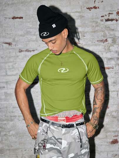 AXEPEAK Men's Casual Contrast Stitching Short Sleeve T-Shirt, Summer