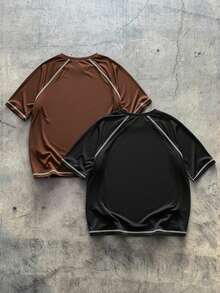 AXEPEAK 男士休闲撞色拼接短袖T恤，夏季 - 彩色 - 查看 2