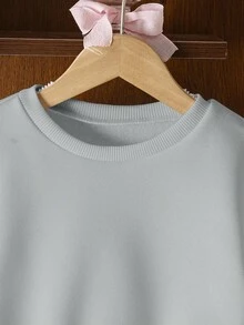 Genkimix Kids 休闲宽松圆领长袖短款女童卫衣 - 淺灰色 - 查看 5