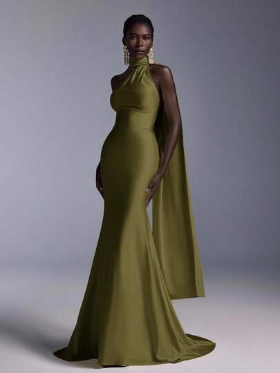 Elitara Minimalist Open Back Fitted Mermaid Maxi Dress, Suitable For Attending Formal Parties, Gatherings And Ladies' Formal Gala