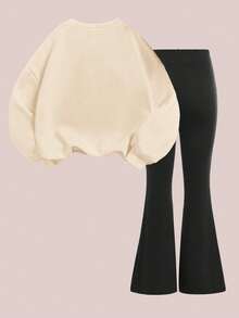 Sparklyn 2pcs Tween Girl Capybara Print Casual Loose Fit Crew Neck Long Sleeve Sweatshirt And Flare Pants Set, Suitable For Winter Wear - Multicolor - View 2