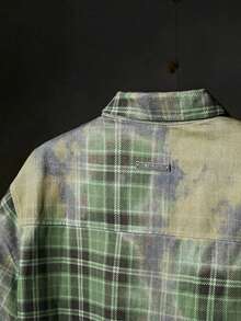 NEON BLANC 男士水钻格纹印花短袖单排扣牛仔衬衫 - 綠色 - 查看 5