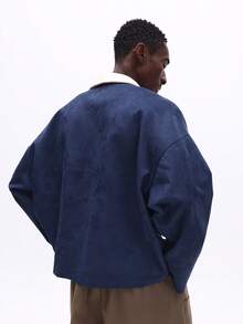 SUMWON Camisa Polo de Manga Longa Bordada com Gola Branca, Ajuste Regular, Marinho, Casual Clássico, Negócios, Escritório Inteligente, Vestuário Masculino de Outono e Inverno - Azul - Visão 2