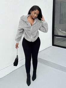 Alexandranx Women's Solid Color Fluffy Hooded Sweatshirt Sweatshirt, Thick Fleece Hoodie For Ladies, Autumn/Winter - Grey - View 1