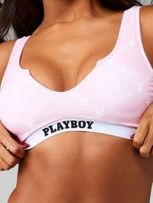 Missguided x Playboy Printed Sports Bra And Panty Set With Bunny Logo Elastic Band Design Cute Lounge Set