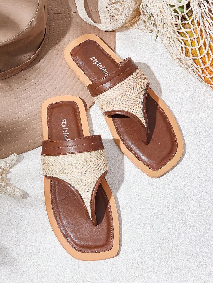 Styleloop Women's Casual Comfortable Thong Flat Sandals, Bohemian Style For Vacation - Brown - View 1