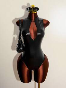 Jeanoix 女士性感镂空前连体衣 - 黑色 - 查看 1
