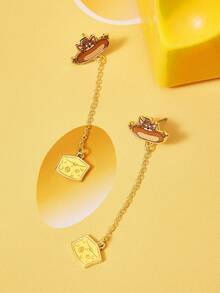 TOM & JERRY X SHEIN Fashionable Women's Popular Cartoon Element Zinc Alloy Earrings - Gold - View 3