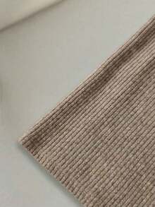 Franclia 女士条纹纹理优雅圆领中长连衣裙 - 杏色 - 查看 5