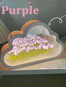 （电池供电）云朵郁金香/玫瑰小夜灯，手工DIY花卉氛围灯，可作夜灯使用，可作镜子使用，桌面装饰两用，可作生日/情人节礼物，柔和灯光助眠，DIY郁金香/玫瑰花卉工艺套装 - 彩色 - 查看 17