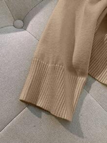 Franclia Áo khoác cardigan cổ chữ V phối màu thời trang ôm vừa vặn mới, đa năng và trẻ trung, mùa xuân/thu - Lạc đà - Xem 6