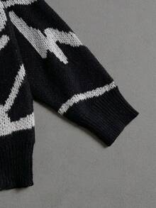 Manfinity ZONE917 Men Graphic Pattern Drop Shoulder Sweater, For Fall Winter - Black - View 4