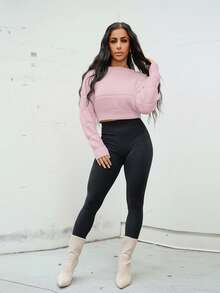 SAYEHFBABY Casual Solid Color Cropped Sweater, Autumn