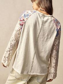 Bohemela Áo thun nữ Boho Thu/Đông/Xuân kiểu vintage, chất liệu dệt kim trơn màu phối ren hoa văn Paisley, cổ tròn, tay dài, dáng rộng, thích hợp cho kỳ nghỉ, đi xem hòa nhạc, đi nghỉ mát, đi học, Giáng sinh và Năm mới. - Màu be - Xem 8
