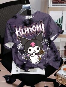 HELLO KITTY AND FRIENDS | SHEIN 女士宽松扎染卡通图案 Y2K 圆领舒适 T 恤，春夏 - 白色 - 查看 1