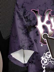 HELLO KITTY AND FRIENDS | SHEIN 女士宽松扎染卡通图案 Y2K 圆领舒适 T 恤，春夏 - 白色 - 查看 5