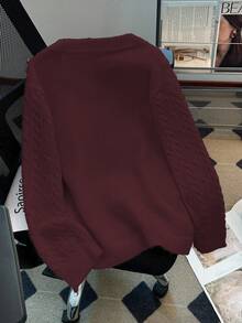GlowEve CURVE 女士休闲法式宽松长袖开衫毛衣，大码，适合外出和婚礼宾客穿着，秋冬季 - 酒紅色 - 查看 2
