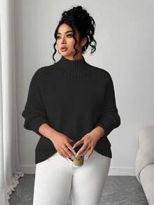 Elenzga Women's Casual Loose Fit Turtleneck Long Sleeve Plus Size Sweater, Suitable For Autumn/Winter Outerwear - Black - View 1