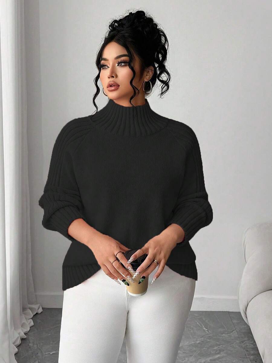 Elenzga Women's Casual Loose Fit Turtleneck Long Sleeve Plus Size Sweater, Suitable For Autumn/Winter Outerwear - Black - View 1