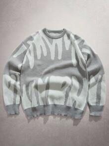 StoneGrade Herren Rundhals Langarm Pullover mit grafischem Detail, für Herbst und Winter - Grau - Übersicht 1