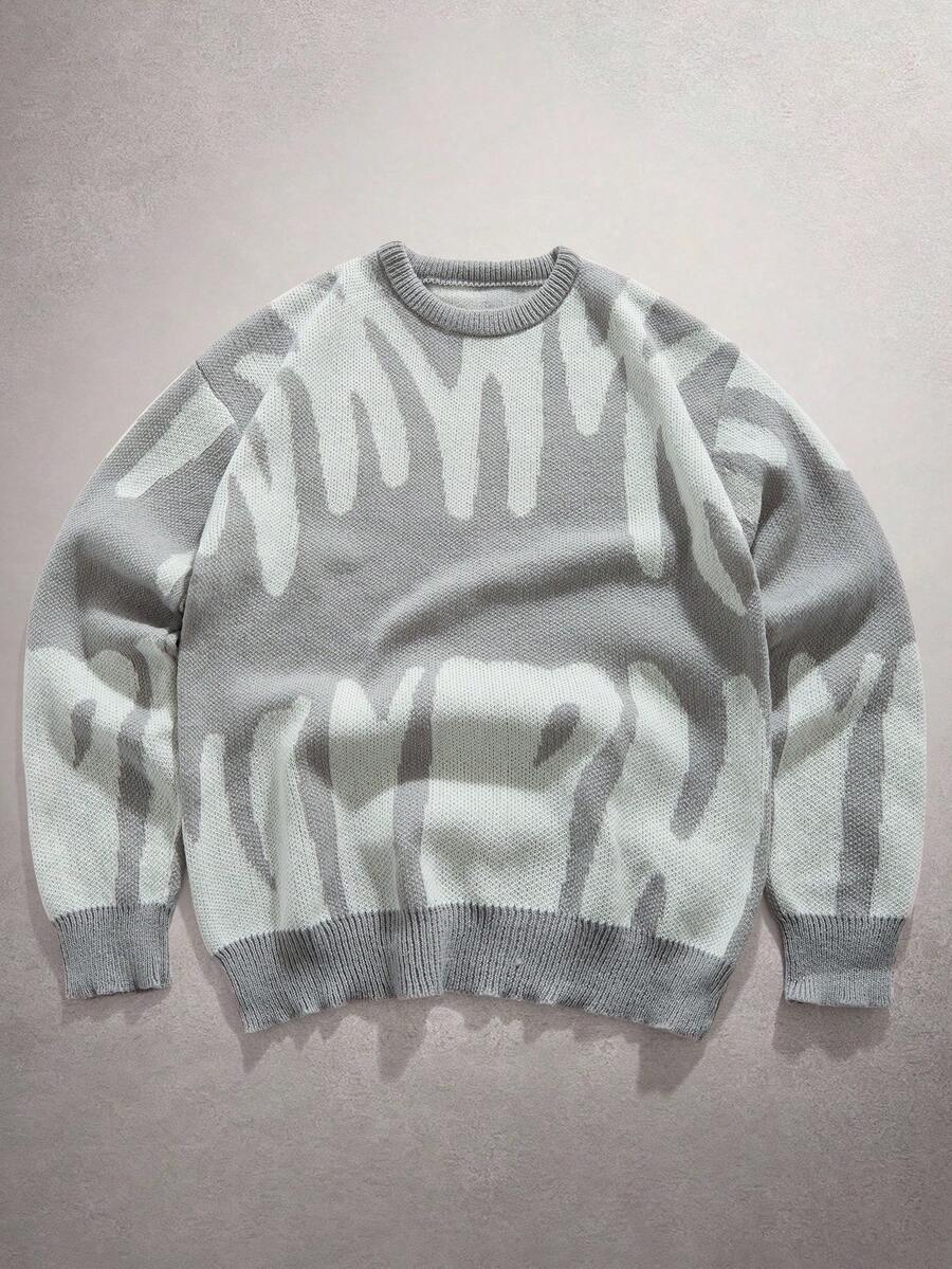 StoneGrade Herren Rundhals Langarm Pullover mit grafischem Detail, für Herbst und Winter - Grau - Übersicht 1