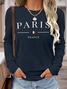 EMERY ROSE Women's Casual Everyday Versatile Round Neck Long Sleeve T-Shirts - Navy Blue - View 1